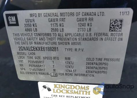 2014 Chevrolet Equinox 2Lt from USA, damaged, VIN 2GNALCEKXE6188281